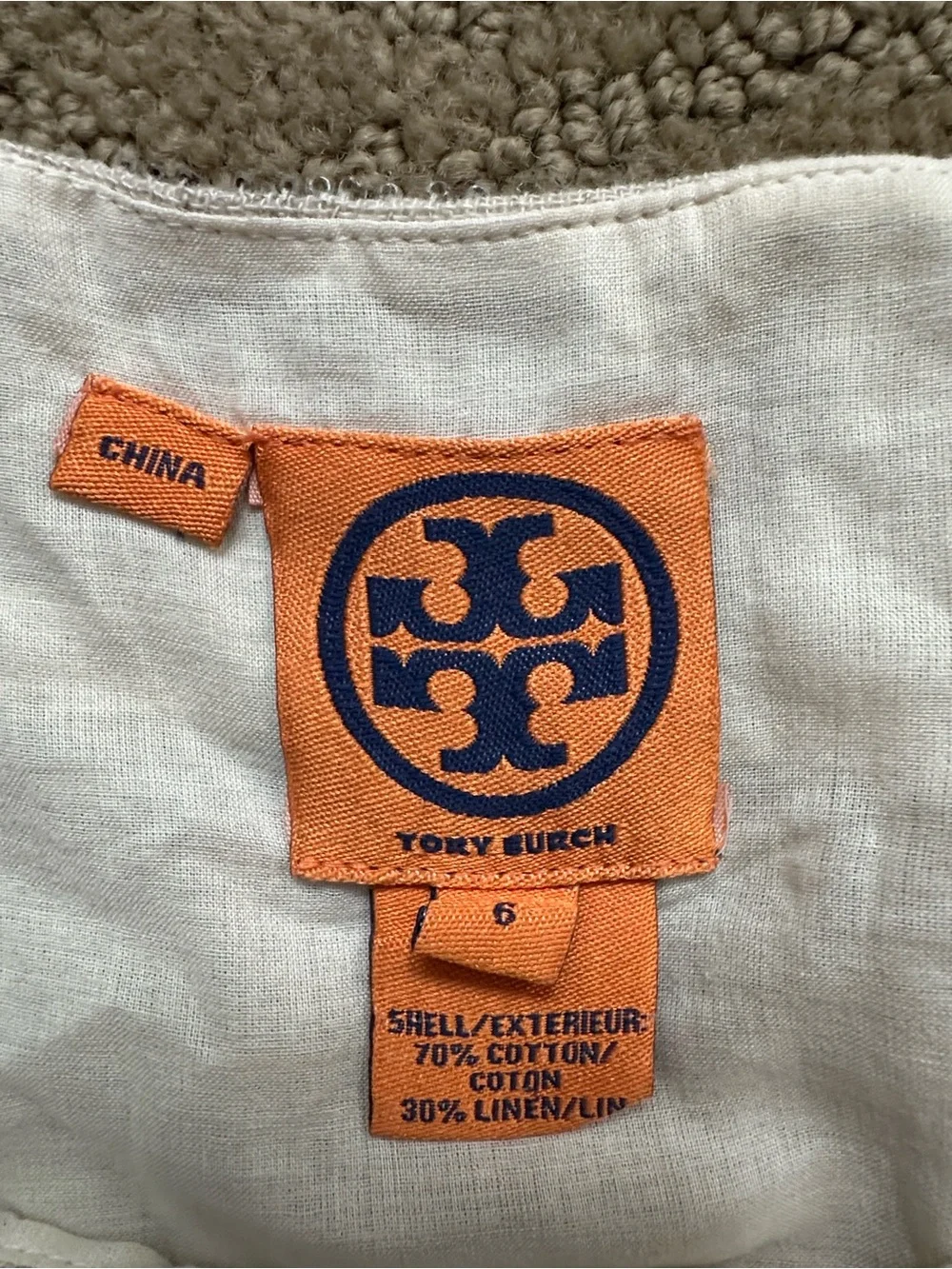 Tory Burch Cream Sleeveless Embellished Linen-Blend Dress with Gold Accents
